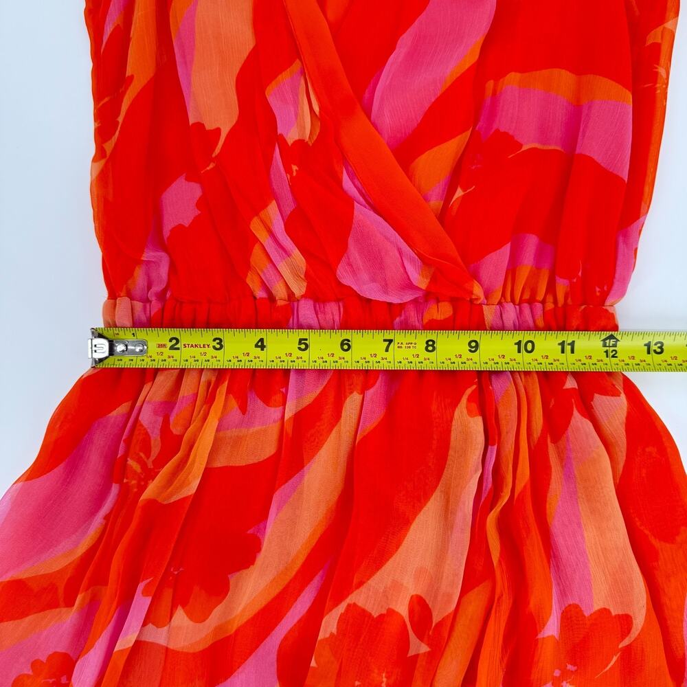 Ramy Brook Baldwin Mini Dress XS Orange Pink Floral‎ Ruffle Wrap Resort - Picture 9 of 13